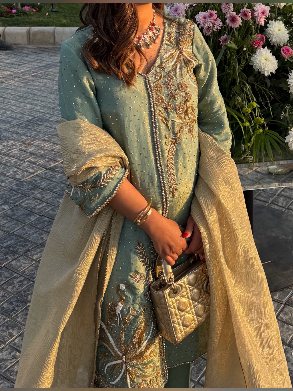 Turquoise Blue Indian Suit With Pants & Dupatta Set